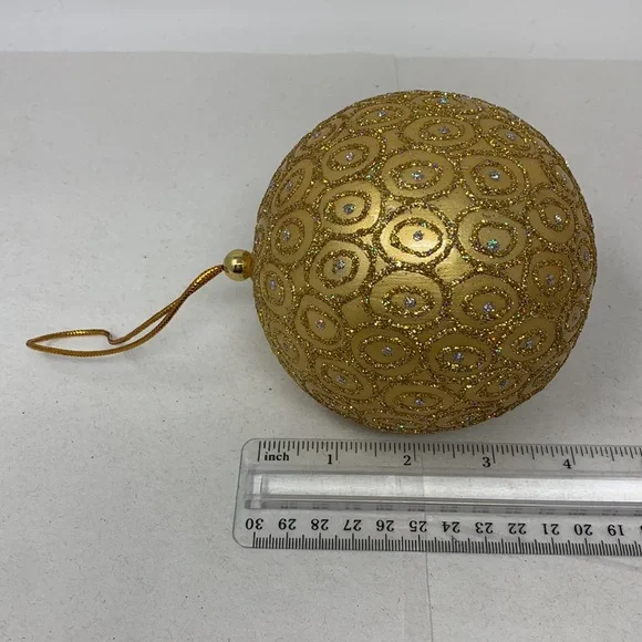Large round gold glitter Christmas tree ornament decoration vintage decor - Picture 5 of 17